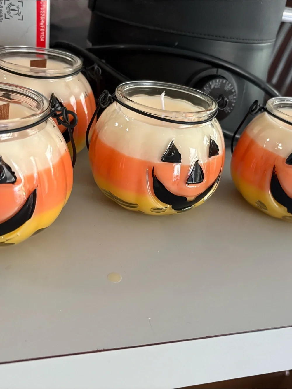 Halloween Candy Corn scented Jack-O'-Lantern Glass Candle Holder - Orange/Yellow